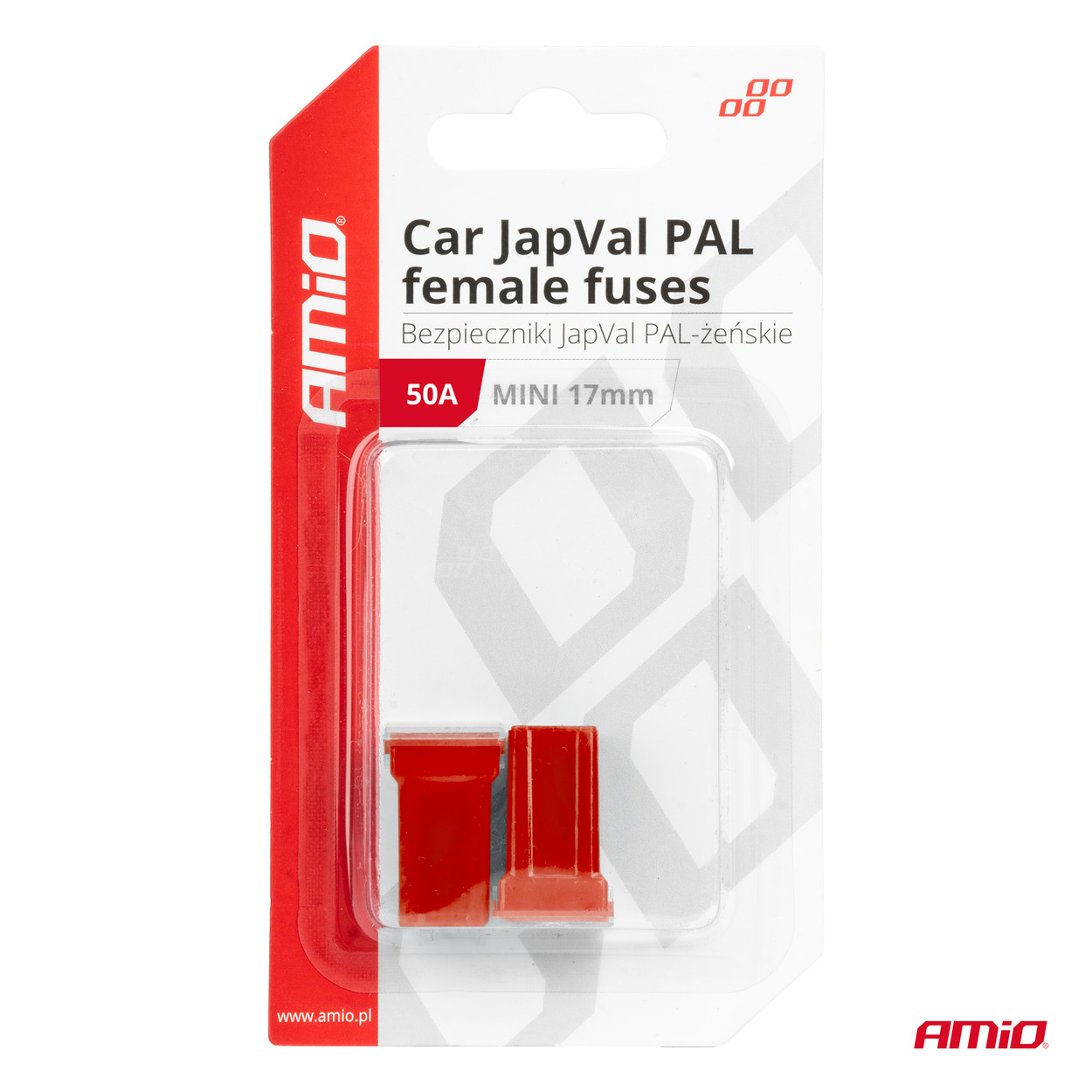 Εικόνα 3 από 3 — Amio – ΑΣΦΑΛΕΙΕΣ JapVal PAL ΜΙΝΙ 17mm ΘΗΛΥΚΕΣ 50A ΣΕ ΚΟΚΚΙΝΟ ΧΡΩΜΑ – 2 Τεμ. (03446/AM)
