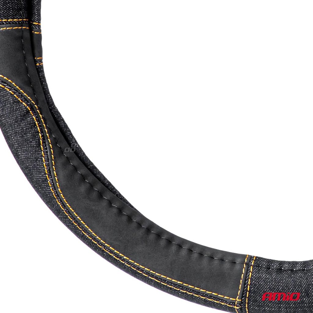 Εικόνα 2 από 5 — Amio – ΚΑΛΥΜΜΑ ΤΙΜΟΝΙΟΥ ΜΑΥΡΟ ΤΖΙΝ/DENIM (M) 37-39cm SWC-52-M ΜΕ ΜΑΥΡΕΣ & ΚΙΤΡΙΝΕΣ ΡΑΦΕΣ – 1 Τεμ. (03565/AM)