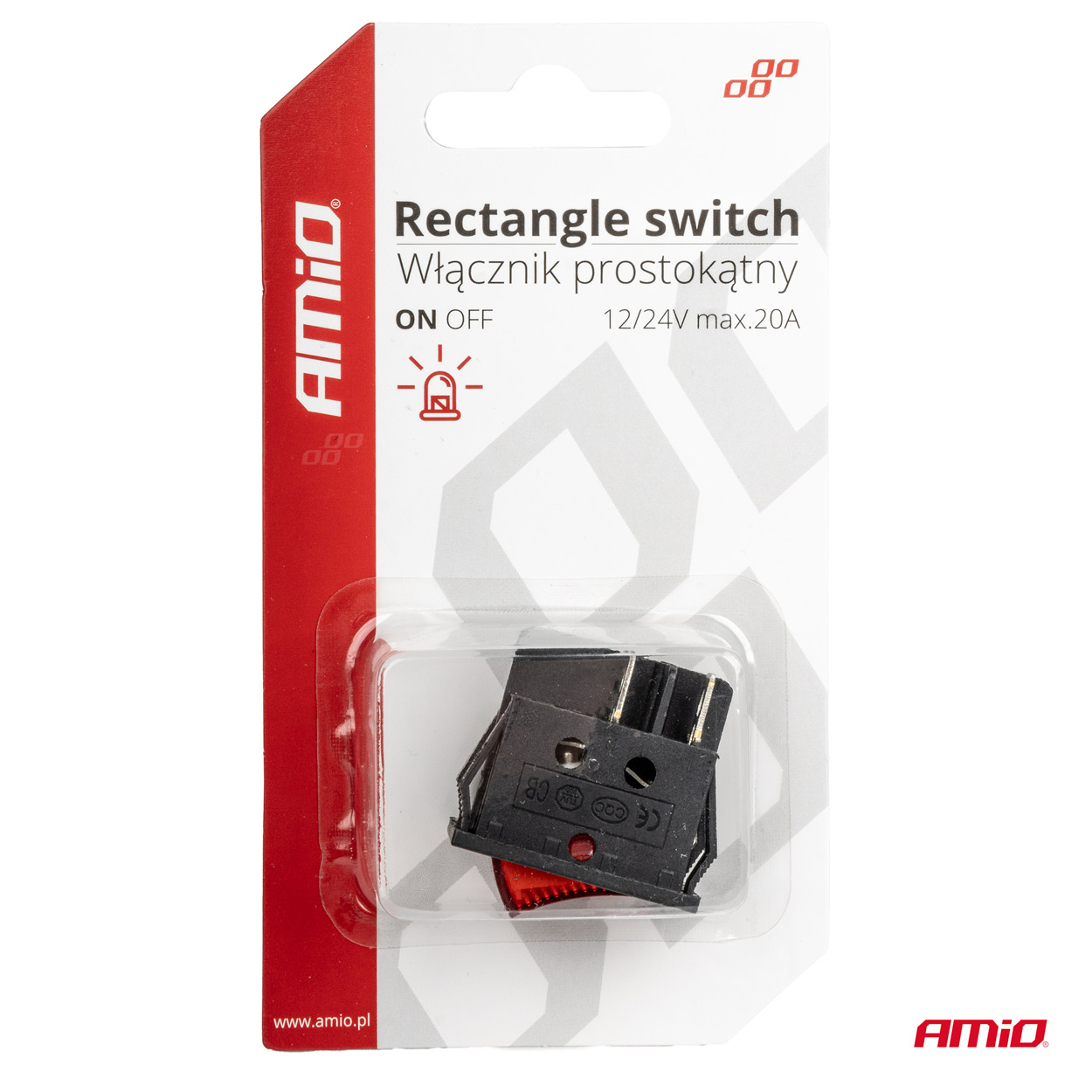 Εικόνα 5 από 5 — Amio – ΔΙΑΚΟΠΤΗΣ ON/OFF 12/24V 4 ΕΠΑΦΩΝ ΟΡΘΟΓΩΝΙΟΣ ΚΟΚΚΙΝΟΣ ΦΩΤΙΣΜΟΣ – 1 ΤΕΜ. (03613/AM)