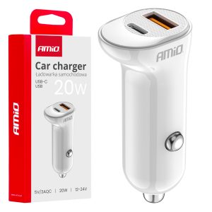 Amio - ΦΟΡΤΙΣΤΗΣ ΑΝΑΠΤΗΡΑ 12/24V ΜΕ 2 ΘΥΡΕΣ USB-C+USB 20W 5V/3AQC ΤΑΧΕΙΑΣ ΦΟΡΤΙΣΗΣ ΛΕΥΚΟΣ - 1 Τεμ. (03875/AM)