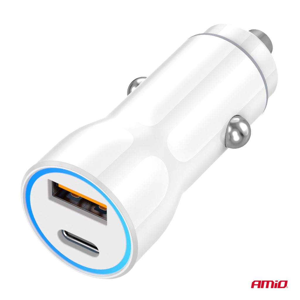 Εικόνα 3 από 4 — Amio – ΦΟΡΤΙΣΤΗΣ ΑΝΑΠΤΗΡΑ 12/24V ΜΕ 2 ΘΥΡΕΣ USB-C+USB 20W 5V/3AQC ΤΑΧΕΙΑΣ ΦΟΡΤΙΣΗΣ ΛΕΥΚΟ – 1 Τεμ. (03881/AM)
