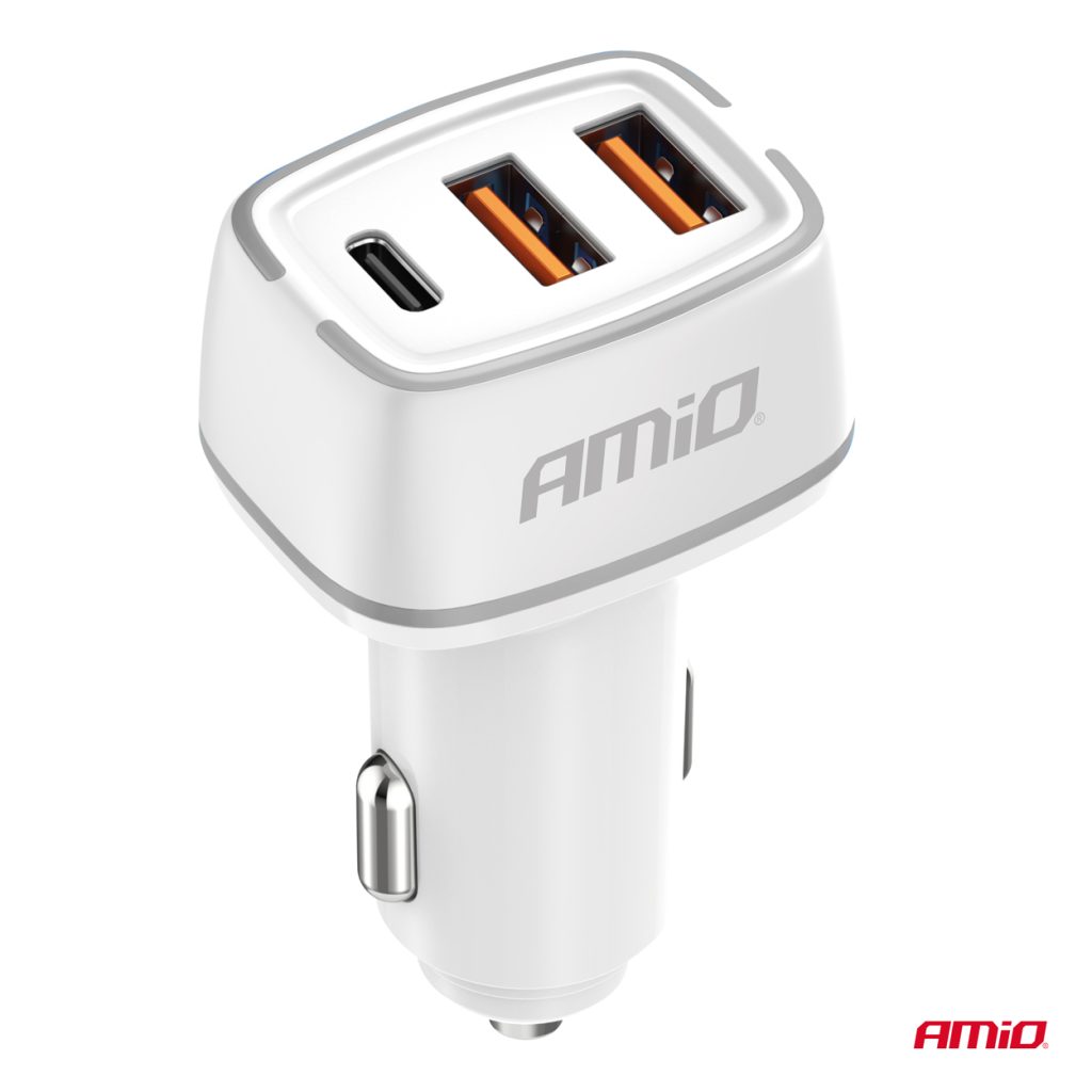 Εικόνα 2 από 5 — Amio – ΦΟΡΤΙΣΤΗΣ ΑΝΑΠΤΗΡΑ 12/24V ΜΕ 3 ΘΥΡΕΣ USB-C+2xUSB 32W 5V/3AQC ΤΑΧΕΙΑΣ ΦΟΡΤΙΣΗΣ ΛΕΥΚΟΣ – 1 ΤΕΜ. (03890/AM)