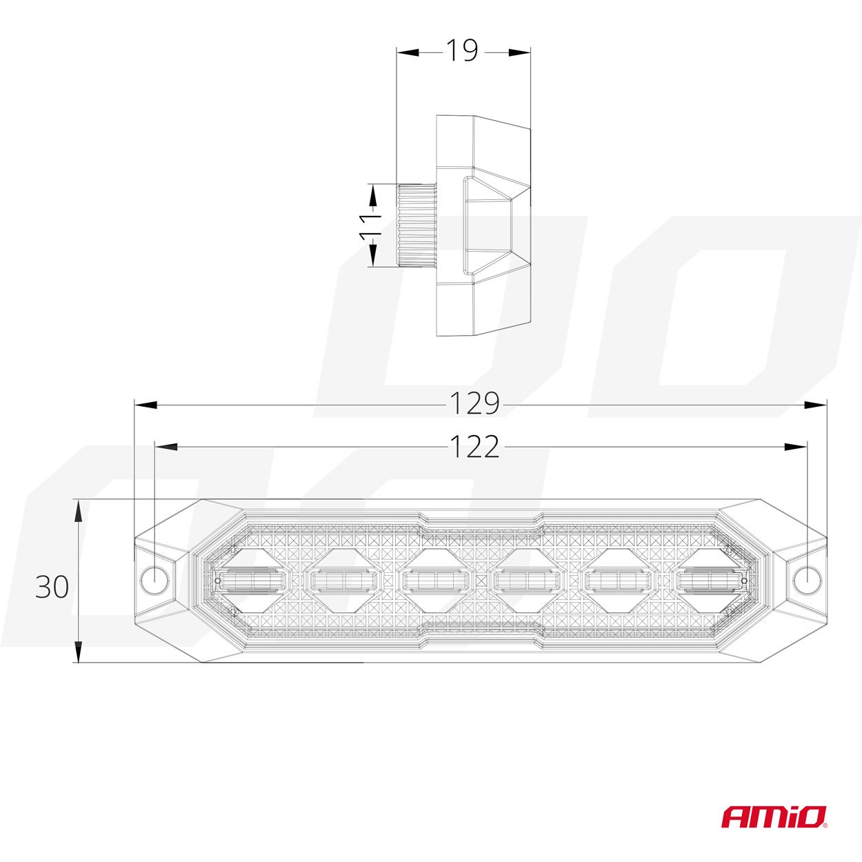 Εικόνα 4 από 6 — Amio – ΣΤΡΟΜΠΟ 12/24V 6xSMD LED 18W (6x3W) R65 R10 IP68 IP6K9K 122x30mm – 1 ΤΕΜ. (03930/AM)