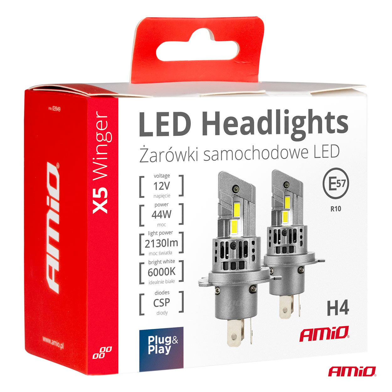 Εικόνα 5 από 5 — Amio – H4 12V 50W 6.000K 4200LM CSP LED CAN-BUS SERIES X5 WINGER 2ΤΕΜ. (03945/AM)