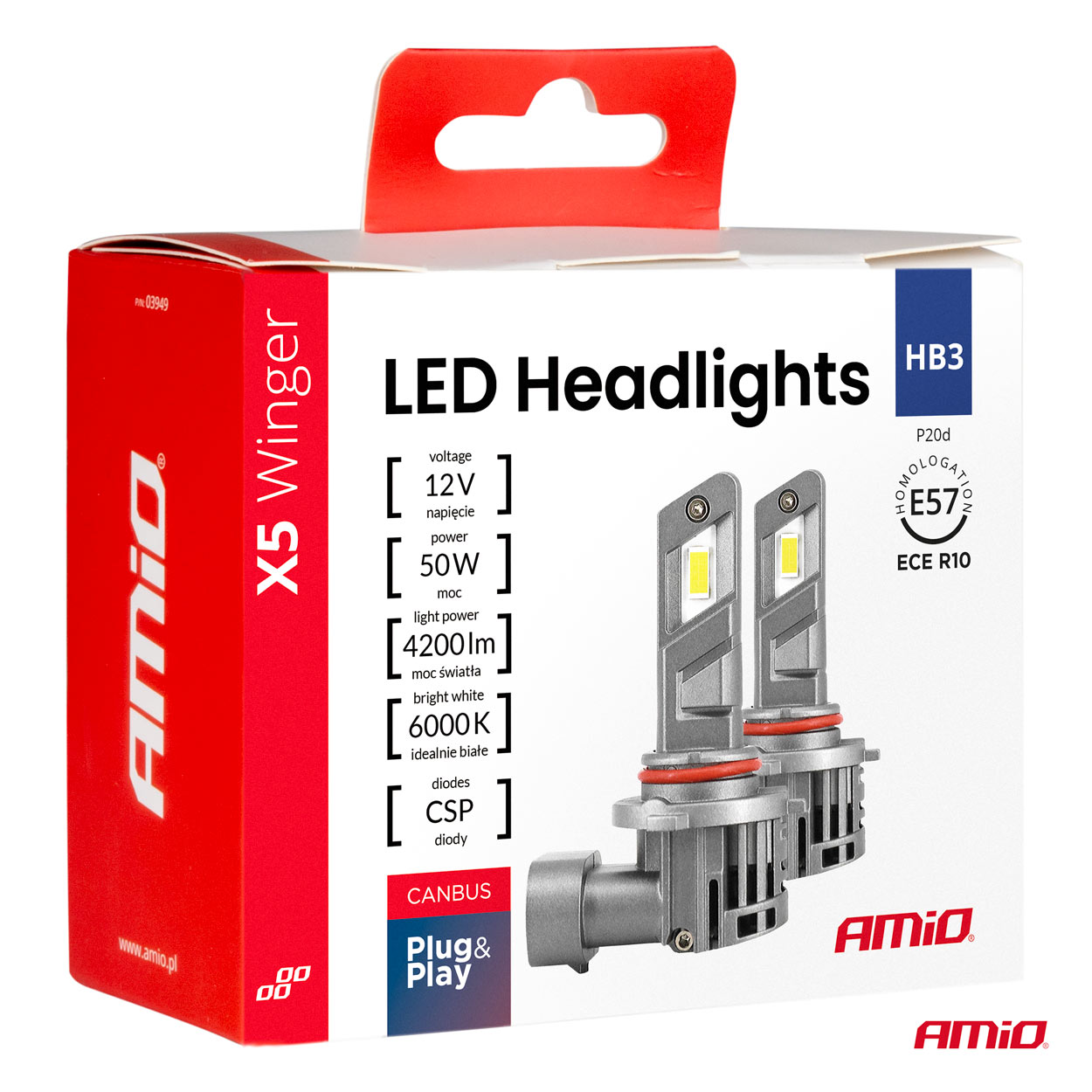 Εικόνα 6 από 6 — Amio – Λάμπες LED HB3 τύπου Series X5 Winger τάση λειτουργίας 12V απόδοσης 50W Can-bus για Επιβατικά Αυτοκίνητα – 2 τεμ. (03948/AM)