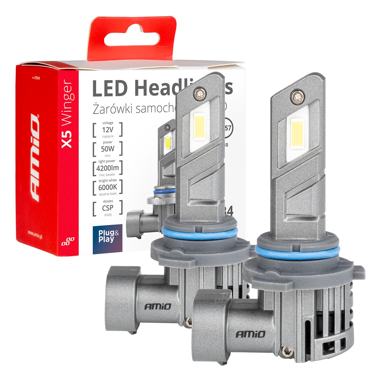 Εικόνα 1 από 6 — Amio – HB4 12V 50W 6.000K 4200LM CSP LED CAN-BUS SERIES X5 WINGER 2ΤΕΜ. (03949/AM)