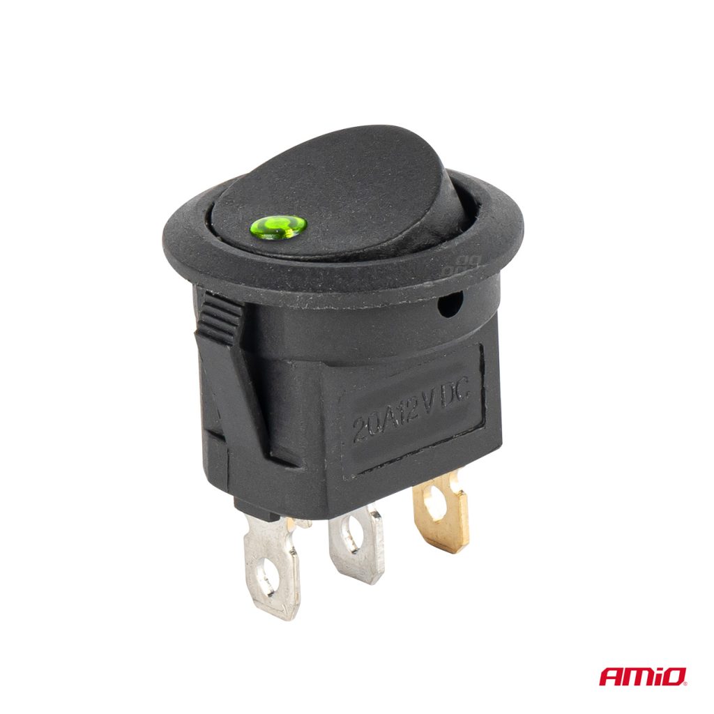 Εικόνα 4 από 5 — Amio – ΔΙΑΚΟΠΤΗΣ 12V ON/OFF ΣΤΡΟΓΓΥΛΟΣ ΜΕ 3 ΕΠΑΦΕΣ ΠΡΑΣΙΝΟΣ LED – 1 τεμ. (03964/AM)