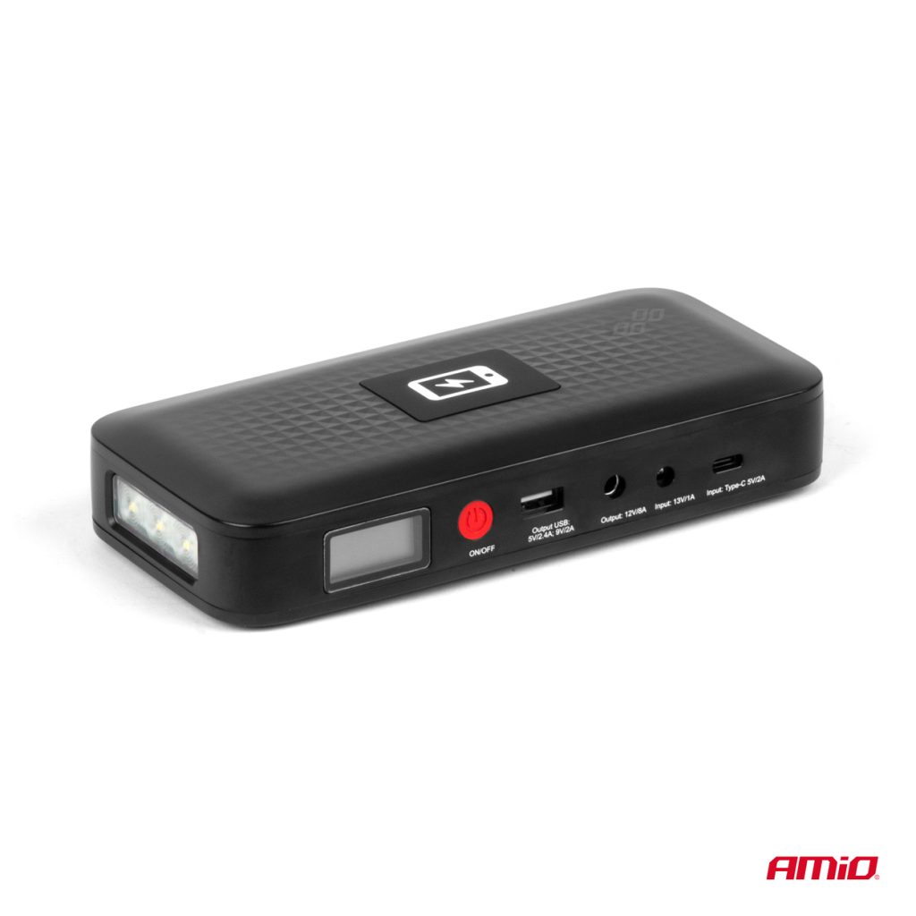 Εικόνα 2 από 9 — Amio – ΕΚΚΙΝΗΤΗΣ ΜΠΑΤΑΡΙΑΣ – STARTER POWERBANK 12V 4000mAh 800A ΜΕ ΟΘΟΝΗ LCD & ΑΣΥΡΜΑΤΗ ΦΟΡΤΙΣΗ – 1 τεμ. (04055/AM)