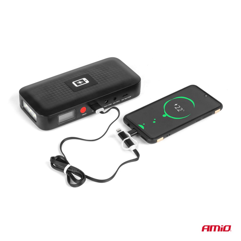 Εικόνα 6 από 9 — Amio – ΕΚΚΙΝΗΤΗΣ ΜΠΑΤΑΡΙΑΣ – STARTER POWERBANK 12V 4000mAh 800A ΜΕ ΟΘΟΝΗ LCD & ΑΣΥΡΜΑΤΗ ΦΟΡΤΙΣΗ – 1 τεμ. (04055/AM)