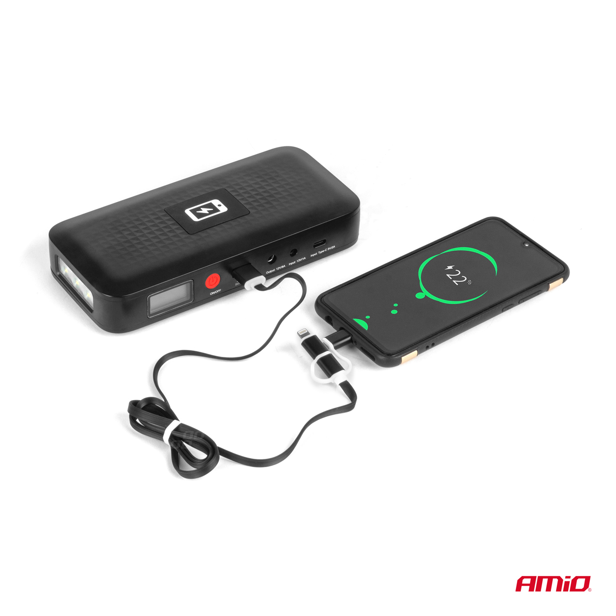 Εικόνα 6 από 9 — Amio – ΕΚΚΙΝΗΤΗΣ ΜΠΑΤΑΡΙΑΣ – STARTER POWERBANK 12V 4000mAh 800A ΜΕ ΟΘΟΝΗ LCD & ΑΣΥΡΜΑΤΗ ΦΟΡΤΙΣΗ – 1 τεμ. (04055/AM)