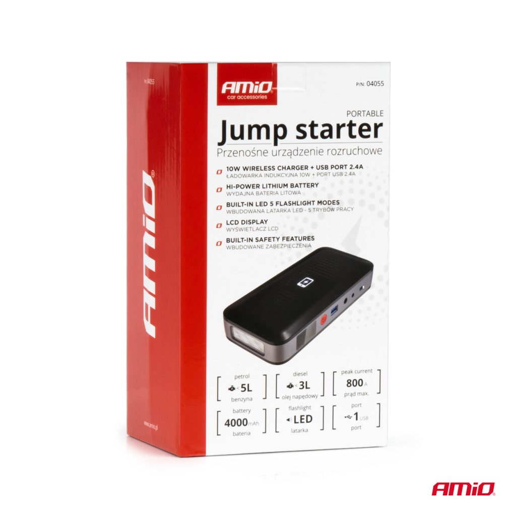 Εικόνα 9 από 9 — Amio – ΕΚΚΙΝΗΤΗΣ ΜΠΑΤΑΡΙΑΣ – STARTER POWERBANK 12V 4000mAh 800A ΜΕ ΟΘΟΝΗ LCD & ΑΣΥΡΜΑΤΗ ΦΟΡΤΙΣΗ – 1 τεμ. (04055/AM)