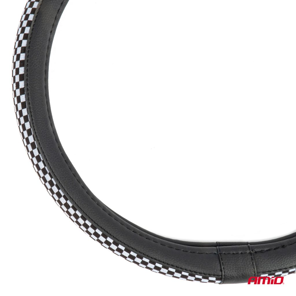 Εικόνα 2 από 5 — Amio – ΚΑΛΥΜΜΑ ΤΙΜΟΝΙΟΥ SWC-60 (M) 37>39cm ΜΑΥΡΟ ΜΕ ΣΧΕΔΙΟ ΑΣΠΡΟΜΑΥΡΗ ΣΚΑΚΙΕΡΑ – 1 ΤΕΜ. (04170/AM)