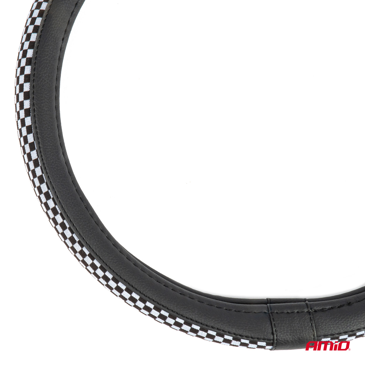 Εικόνα 2 από 5 — Amio – ΚΑΛΥΜΜΑ ΤΙΜΟΝΙΟΥ SWC-60 (M) 37>39cm ΜΑΥΡΟ ΜΕ ΣΧΕΔΙΟ ΑΣΠΡΟΜΑΥΡΗ ΣΚΑΚΙΕΡΑ – 1 ΤΕΜ. (04170/AM)