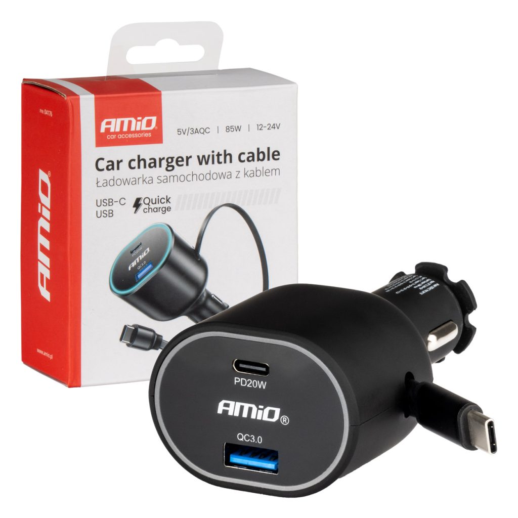 Εικόνα 1 από 5 — Amio – ΦΟΡΤΙΣΤΗΣ ΑΝΑΠΤΗΡΑ ΜΕ 2 ΘΥΡΕΣ USB-C 20W+USB-A QUICK CHARGE 3.0 ΜΕ ΚΑΛΩΔΙΟ USB-C 30W ΜΑΥΡΟ – 1 Τεμ. (04176/AM)