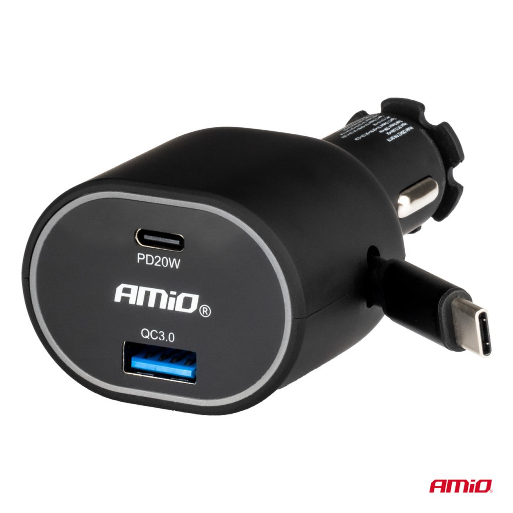 Εικόνα 2 από 5 — Amio – ΦΟΡΤΙΣΤΗΣ ΑΝΑΠΤΗΡΑ ΜΕ 2 ΘΥΡΕΣ USB-C 20W+USB-A QUICK CHARGE 3.0 ΜΕ ΚΑΛΩΔΙΟ USB-C 30W ΜΑΥΡΟ – 1 Τεμ. (04176/AM)