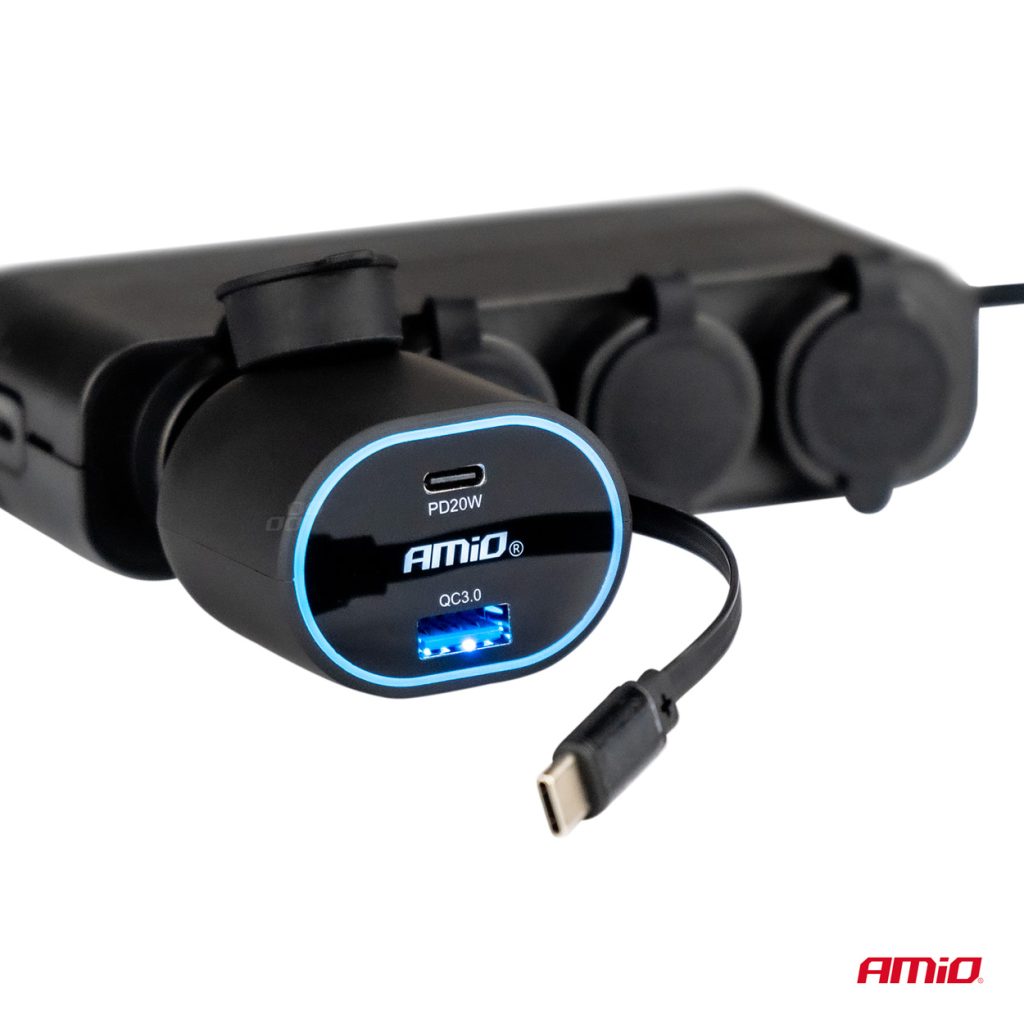 Εικόνα 4 από 5 — Amio – ΦΟΡΤΙΣΤΗΣ ΑΝΑΠΤΗΡΑ ΜΕ 2 ΘΥΡΕΣ USB-C 20W+USB-A QUICK CHARGE 3.0 ΜΕ ΚΑΛΩΔΙΟ USB-C 30W ΜΑΥΡΟ – 1 Τεμ. (04176/AM)