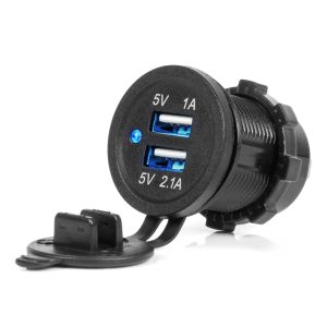 Amio - ΠΡΙΖΑ ΜΕ 2 ΘΥΡΕΣ USB ΚΑΙ ΚΑΠΑΚΙ ΜΑΥΡΗ 12/24V 3.1A ΑΔΙΑΒΡΟΧΗ ΜΕ ΜΠΛΕ LED ΦΩΣ ΕΝΔΕΙΞΗΣ - 1 ΤΕΜ. (04216/AM)