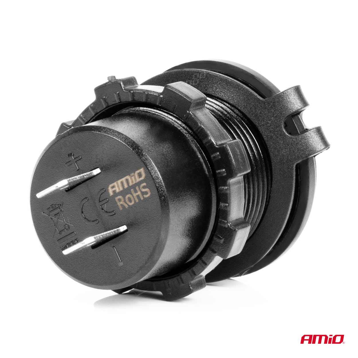 Εικόνα 2 από 5 — Amio – ΠΡΙΖΑ ΜΕ 2 ΘΥΡΕΣ USB ΚΑΙ ΚΑΠΑΚΙ 12/24V QUICK CHARGE 3.0 ΑΔΙΑΒΡΟΧΗ ΜΕ ΜΠΛΕ LED ΦΩΣ ΜΑΥΡΗ – 1 ΤΕΜ. (04218/AM)