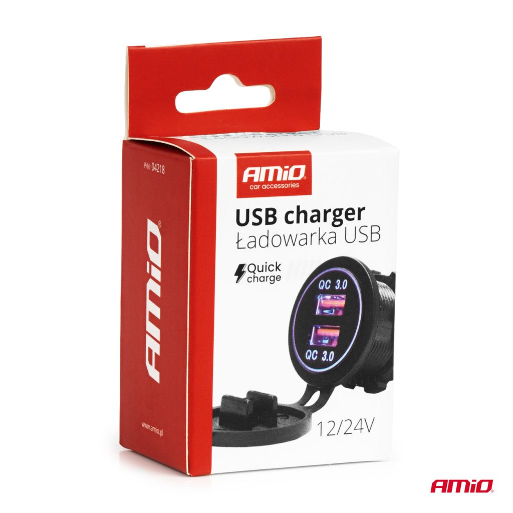 Εικόνα 5 από 5 — Amio – ΠΡΙΖΑ ΜΕ 2 ΘΥΡΕΣ USB ΚΑΙ ΚΑΠΑΚΙ 12/24V QUICK CHARGE 3.0 ΑΔΙΑΒΡΟΧΗ ΜΕ ΜΠΛΕ LED ΦΩΣ ΜΑΥΡΗ – 1 ΤΕΜ. (04218/AM)