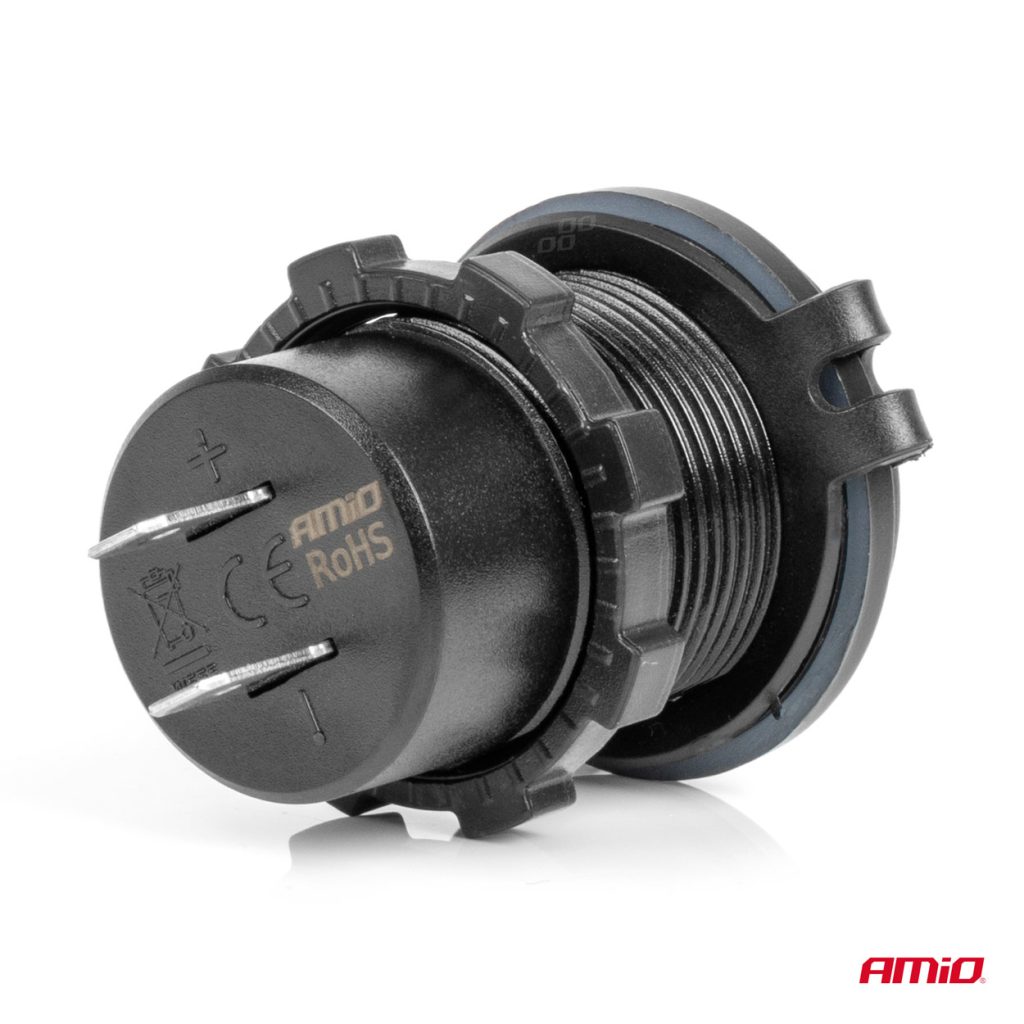 Εικόνα 2 από 5 — Amio – ΠΡΙΖΑ ΜΕ 2 ΘΥΡΕΣ USB ΚΑΙ ΚΑΠΑΚΙ 12/24V QUICK CHARGE 3.0 ΑΔΙΑΒΡΟΧΗ ΜΕ ΚΟΚΚΙΝΟ LED ΦΩΣ ΜΑΥΡΗ – 1 τεμ. (04221/AM)