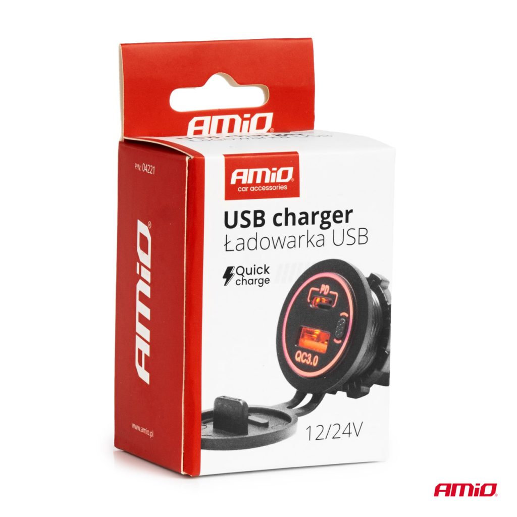 Εικόνα 5 από 5 — Amio – ΠΡΙΖΑ ΜΕ 2 ΘΥΡΕΣ USB ΚΑΙ ΚΑΠΑΚΙ 12/24V QUICK CHARGE 3.0 ΑΔΙΑΒΡΟΧΗ ΜΕ ΚΟΚΚΙΝΟ LED ΦΩΣ ΜΑΥΡΗ – 1 τεμ. (04221/AM)