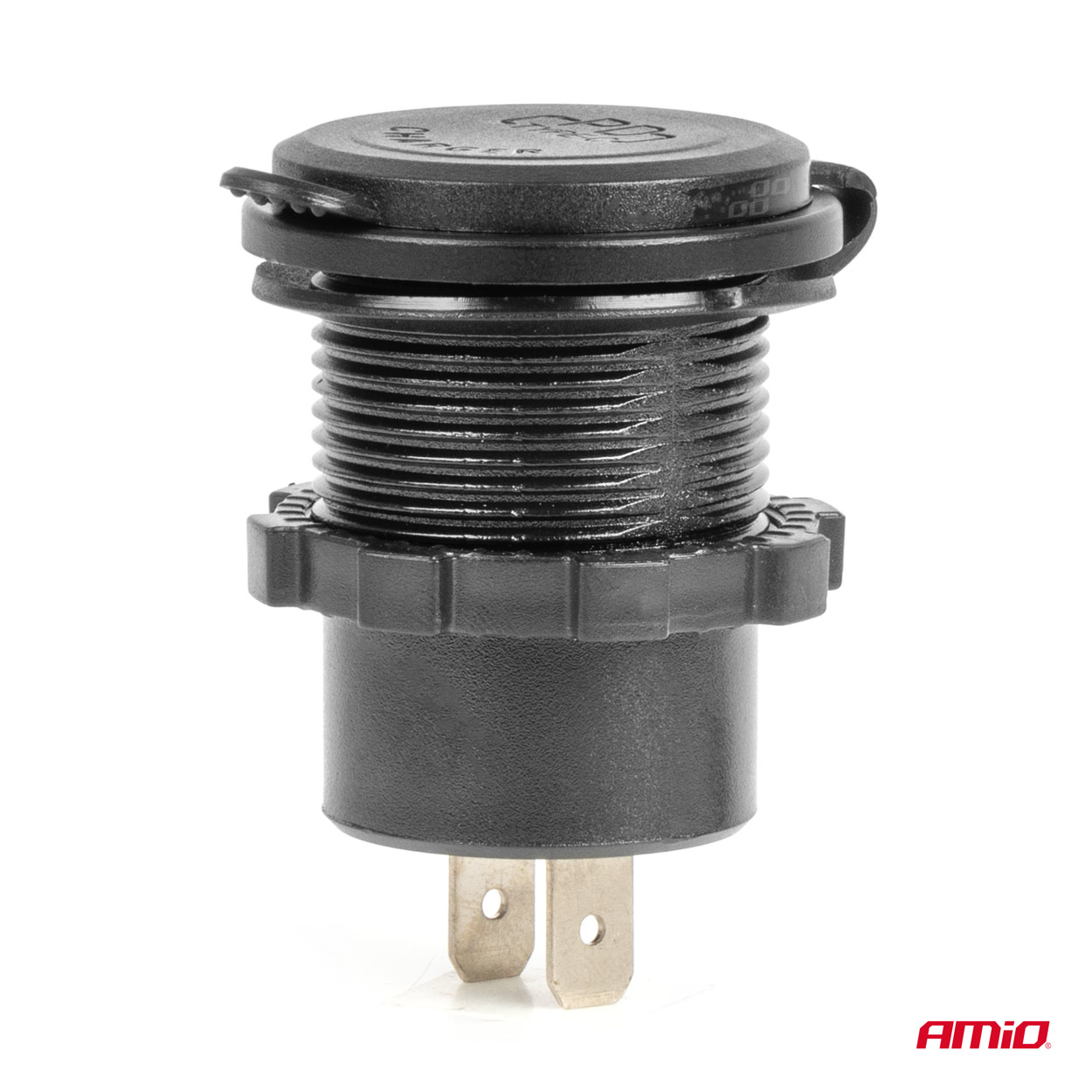 Εικόνα 3 από 5 — Amio – ΠΡΙΖΑ ΜΕ 2 ΘΥΡΕΣ USB-C ΜΕ ΔΙΑΚΟΠΤΗ ΚΑΙ ΚΑΠΑΚΙ 12/24V ΑΔΙΑΒΡΟΧΗ ΜΕ ΚΟΚΚΙΝΟ LED ΦΩΣ ΜΑΥΡΗ – 1 Τεμ. (04224/AM)