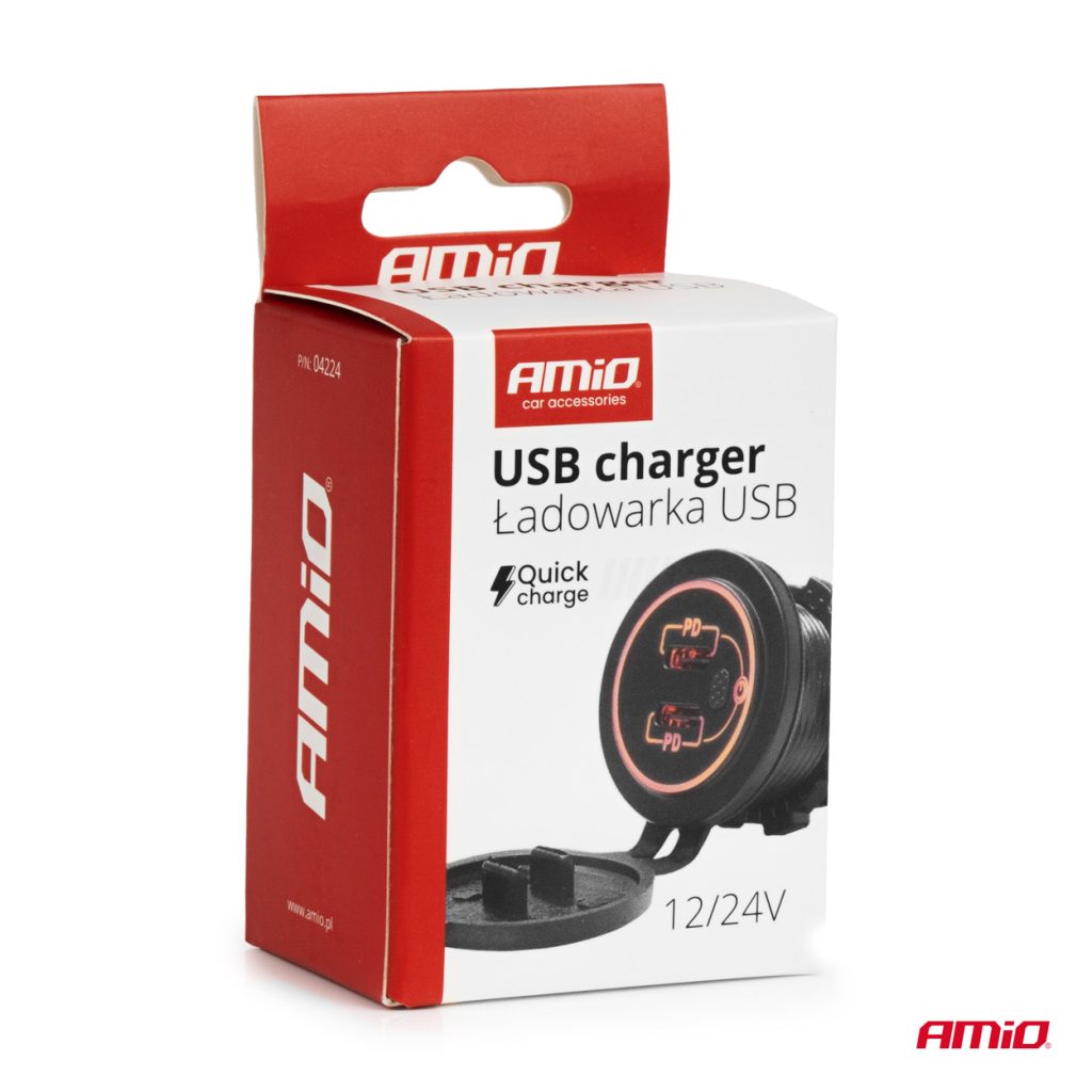 Εικόνα 5 από 5 — Amio – ΠΡΙΖΑ ΜΕ 2 ΘΥΡΕΣ USB-C ΜΕ ΔΙΑΚΟΠΤΗ ΚΑΙ ΚΑΠΑΚΙ 12/24V ΑΔΙΑΒΡΟΧΗ ΜΕ ΚΟΚΚΙΝΟ LED ΦΩΣ ΜΑΥΡΗ – 1 Τεμ. (04224/AM)