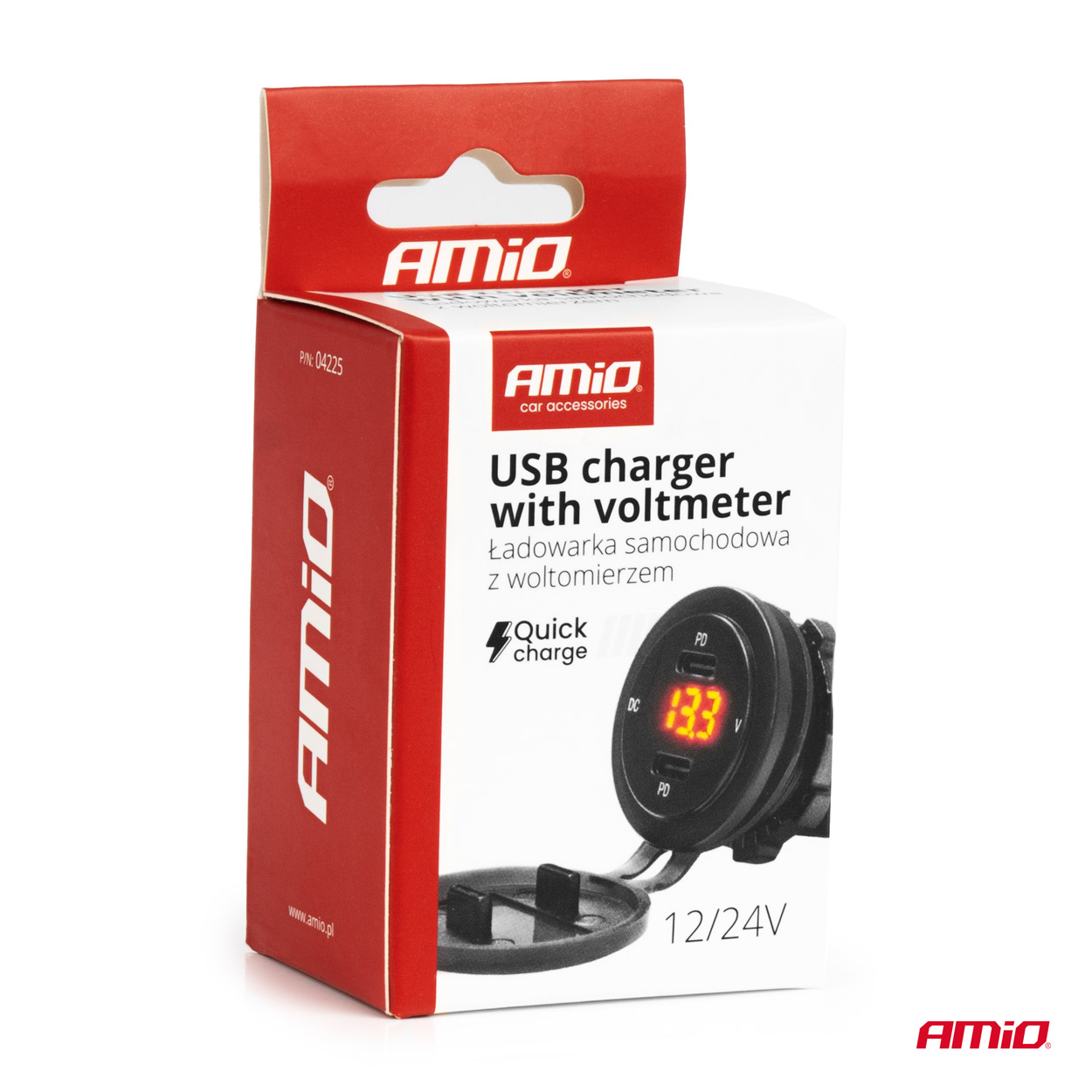Εικόνα 5 από 5 — Amio – ΠΡΙΖΑ ΜΕ 2 ΘΥΡΕΣ USB-C ΚΑΙ ΨΗΦΙΑΚΟ ΒΟΛΤΟΜΕΤΡΟ ΜΕ ΚΑΠΑΚΙ 12/24V ΑΔΙΑΒΡΟΧΗ ΜΕ ΚΟΚΚΙΝΗ LED ΕΝΔΕΙΞΗ ΜΑΥΡΗ – 1 Τεμ. (04225/AM)