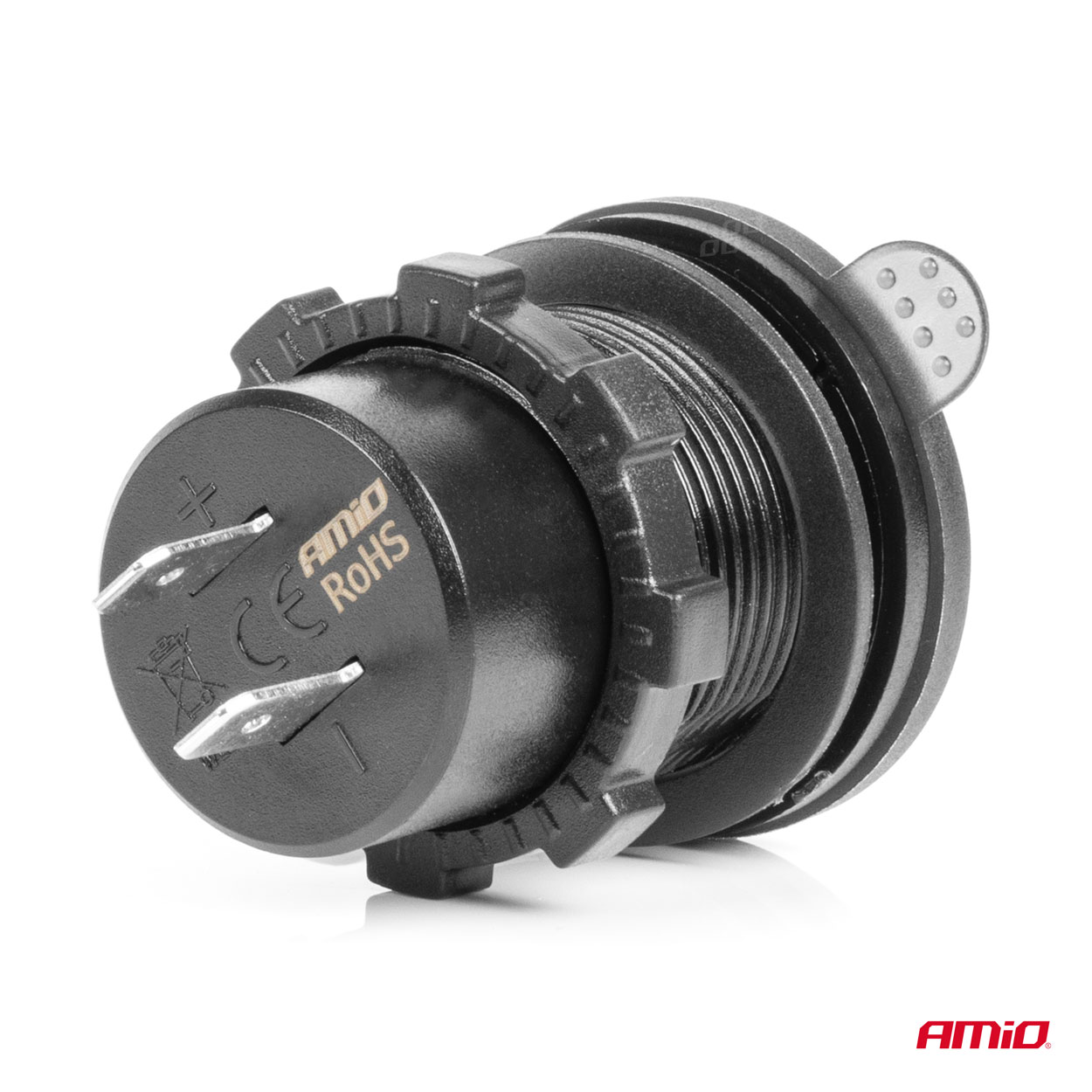 Εικόνα 2 από 5 — Amio – ΠΡΙΖΑ ΜΕ 2 ΘΥΡΕΣ USB-C ΚΑΙ ΨΗΦΙΑΚΟ ΒΟΛΤΟΜΕΤΡΟ ΜΕ ΔΙΑΚΟΠΤΗ&ΚΑΠΑΚΙ 12/24V ΑΔΙΑΒΡΟΧΗ ΜΑΥΡΗ – 1 Τεμ. (04226/AM)