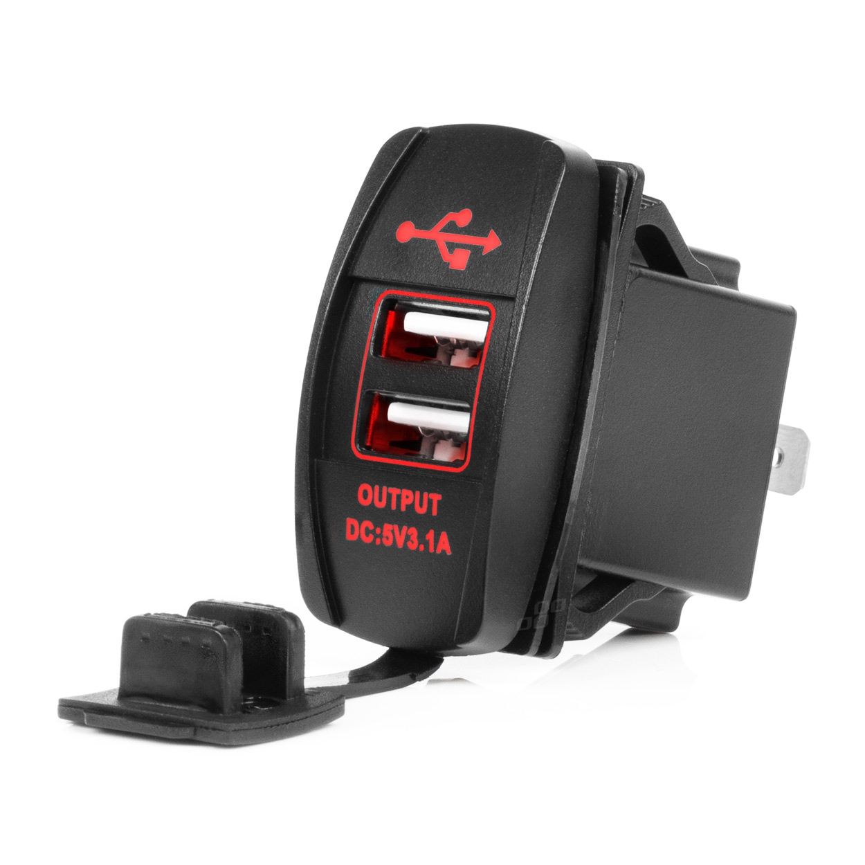Εικόνα 1 από 5 — Amio – Πρίζα με 2 Θύρες USB και Καπάκι 12/24V Αδιάβροχη Μακρόστενο Σχήμα με Κόκκινο LED Φως Μαύρη – 1 τεμ. (04228/AM)