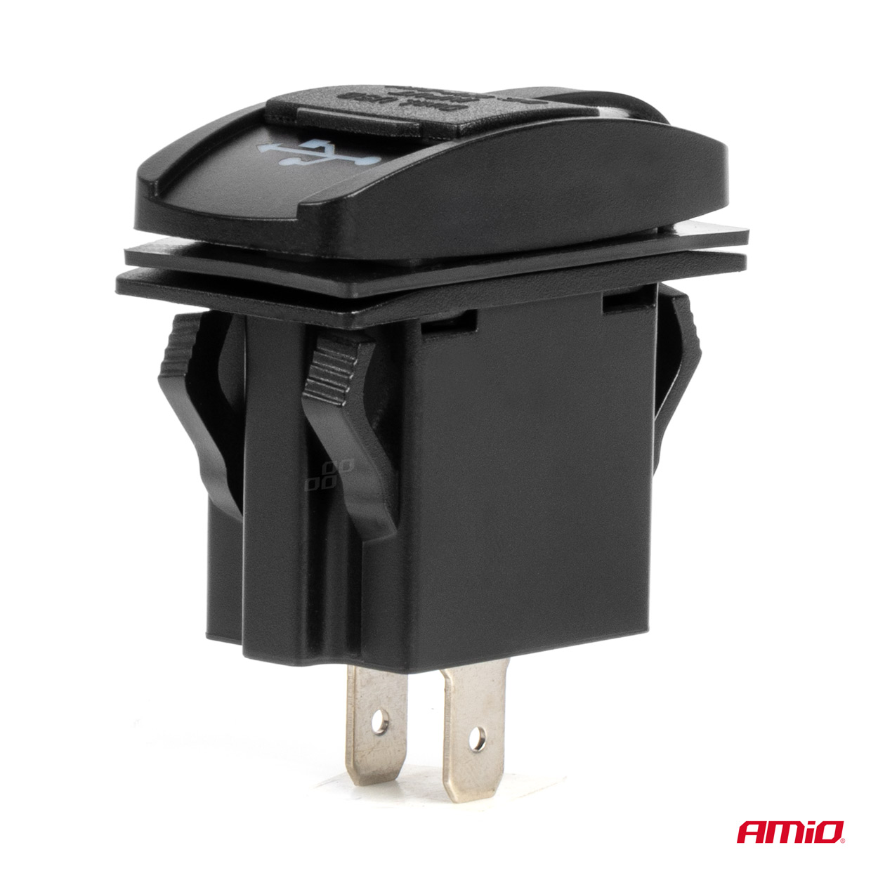 Εικόνα 3 από 5 — Amio – Πρίζα με 2 Θύρες USB και Καπάκι 12/24V Αδιάβροχη Μακρόστενο Σχήμα με Κόκκινο LED Φως Μαύρη – 1 τεμ. (04228/AM)