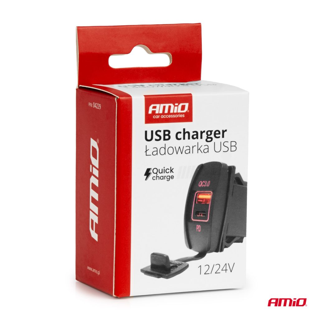 Εικόνα 5 από 5 — Amio – ΠΡΙΖΑ ΜΕ 2 ΘΥΡΕΣ-USB & USB-C ΚΑΙ ΚΑΠΑΚΙ 12/24V QUICK CHARGE 3.0 ΑΔΙΑΒΡΟΧΗ ΜΑΚΡΟΣΤΕΝΟ ΣΧΗΜΑ ΜΑΥΡΗ – 1 Τεμ. (04229/AM)