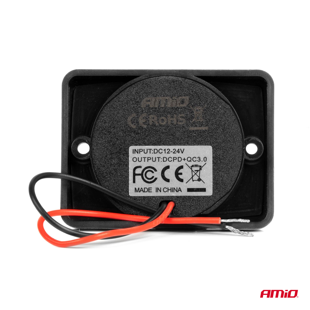 Εικόνα 2 από 5 — Amio – ΠΡΙΖΑ ΜΕ 2 ΘΥΡΕΣ-USB+USB-C ΚΑΙ ΚΑΠΑΚΙ 12/24V QUICK CHARGE 3.0 ΑΔΙΑΒΡΟΧΗ ΤΕΤΡΑΓΩΝΟ ΣΧΗΜΑ ΜΑΥΡΗ – 1 Τεμ. (04231/AM)