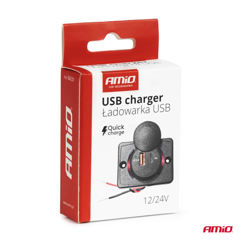 Εικόνα 5 από 5 — Amio – ΠΡΙΖΑ ΜΕ 2 ΘΥΡΕΣ-USB+USB-C ΚΑΙ ΚΑΠΑΚΙ 12/24V QUICK CHARGE 3.0 ΑΔΙΑΒΡΟΧΗ ΤΕΤΡΑΓΩΝΟ ΣΧΗΜΑ ΜΑΥΡΗ – 1 Τεμ. (04231/AM)