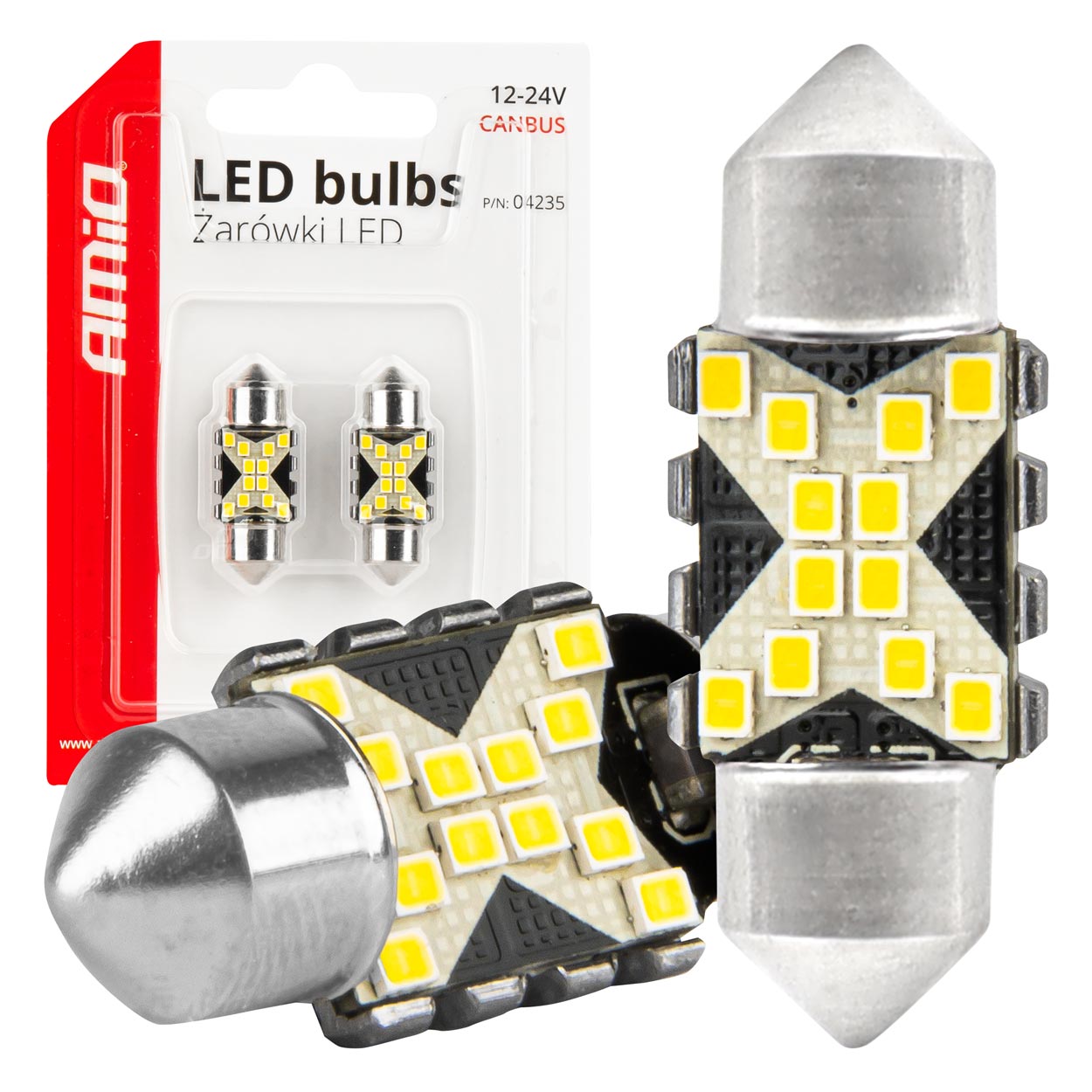 Εικόνα 1 από 5 — Amio – ΛΑΜΠΑΚΙΑ ΠΛΑΦΟΝΙΕΡΑΣ 31mm 12/24V C5W 5500K 12xSMD 2016 CAN-BUS FESTOON (ΛΕΥΚΟ) – 2 ΤΕΜ. (04235/AM)