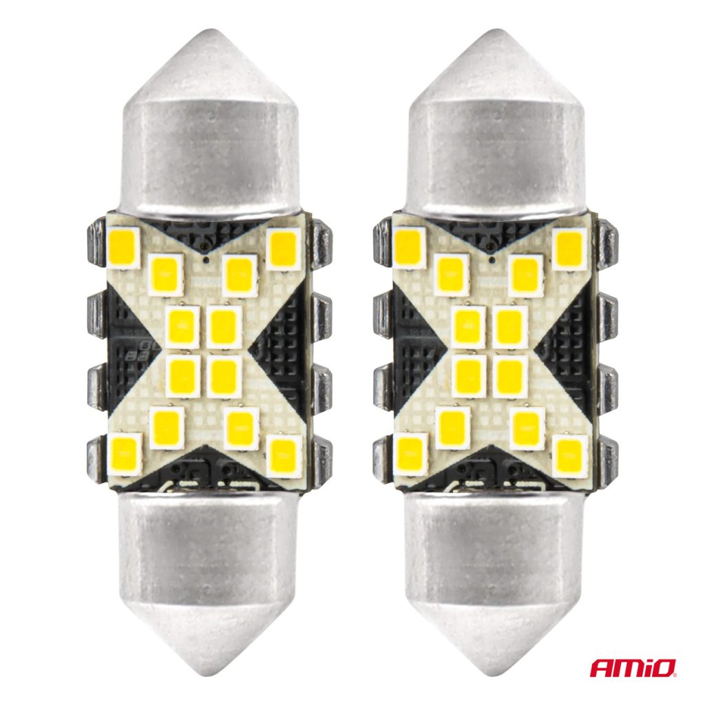Εικόνα 2 από 5 — Amio – ΛΑΜΠΑΚΙΑ ΠΛΑΦΟΝΙΕΡΑΣ 31mm 12/24V C5W 5500K 12xSMD 2016 CAN-BUS FESTOON (ΛΕΥΚΟ) – 2 ΤΕΜ. (04235/AM)