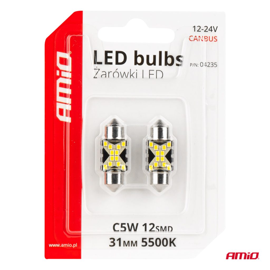 Εικόνα 5 από 5 — Amio – ΛΑΜΠΑΚΙΑ ΠΛΑΦΟΝΙΕΡΑΣ 31mm 12/24V C5W 5500K 12xSMD 2016 CAN-BUS FESTOON (ΛΕΥΚΟ) – 2 ΤΕΜ. (04235/AM)