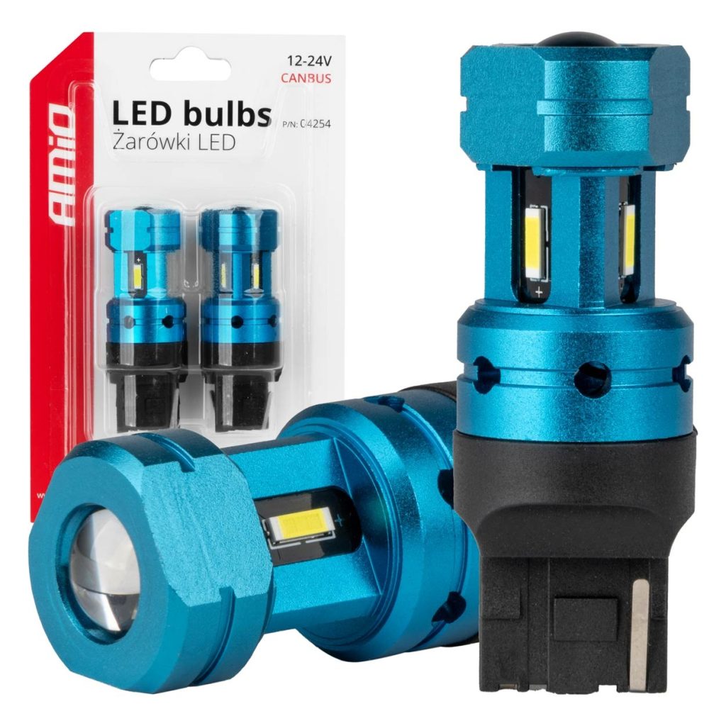 Εικόνα 1 από 5 — Amio – Λάμπες LED CANBUS T20 7440 W21W 4SMD 1860 Λευκή 6000K – 12/24V – 2 Τεμ. (04254/AM)