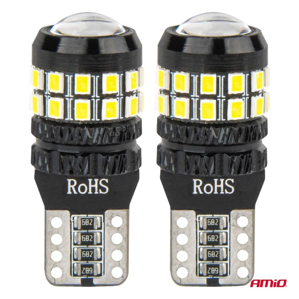 Εικόνα 2 από 5 — Amio – Λάμπες LED CANBUS T10 (W5W) 27SMD 2016 Λευκές 5500K 12V/24V – 2τεμ. (04258/AM)