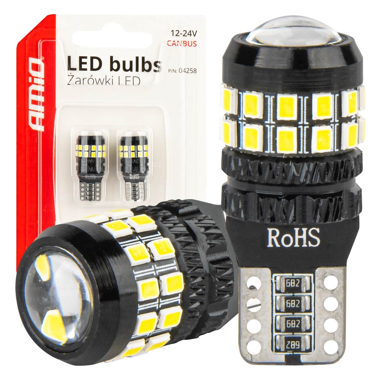 Εικόνα 1 από 5 — Amio – Λάμπες LED CANBUS T10 (W5W) 27SMD 2016 Λευκές 5500K 12V/24V – 2τεμ. (04258/AM)