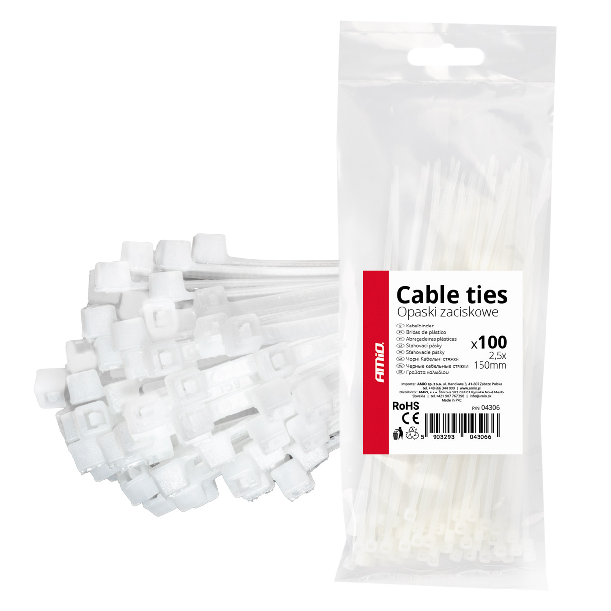 Εικόνα 1 από 6 — Amio – ΔΕΜΑΤΙΚΑ/ΔΕΤΙΚΑ ΚΑΛΩΔΙΩΝ TIE WRAP (ΤΑΙΡΑΠ) 2.5 x 150mm (ΛΕΥΚΟ) – 100 ΤΕΜ. (04306/AM)