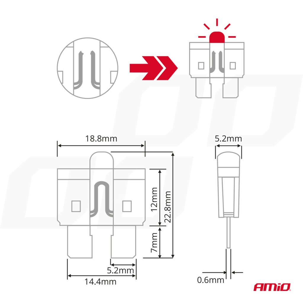 Εικόνα 5 από 6 — Amio – Ασφάλειες Standard Blade (Μαχαιρωτές) με LED Ένδειξη Καμένης Ασφάλειας & Εργαλείο Αφαίρεσης για Άμεση Διάγνωση Ηλεκτρικής Βλάβης OE – 10 Τεμ. (04341/AM)