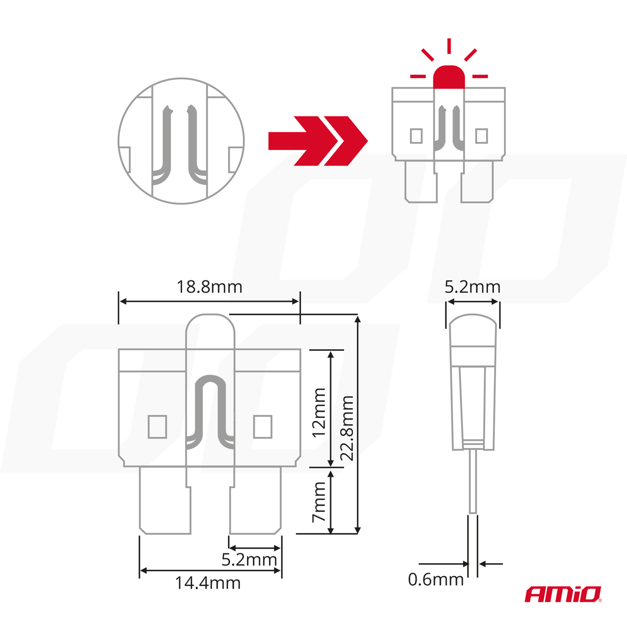Εικόνα 5 από 6 — Amio – Ασφάλειες Standard Blade (Μαχαιρωτές) με LED Ένδειξη Καμένης Ασφάλειας & Εργαλείο Αφαίρεσης για Άμεση Διάγνωση Ηλεκτρικής Βλάβης OE – 10 Τεμ. (04341/AM)