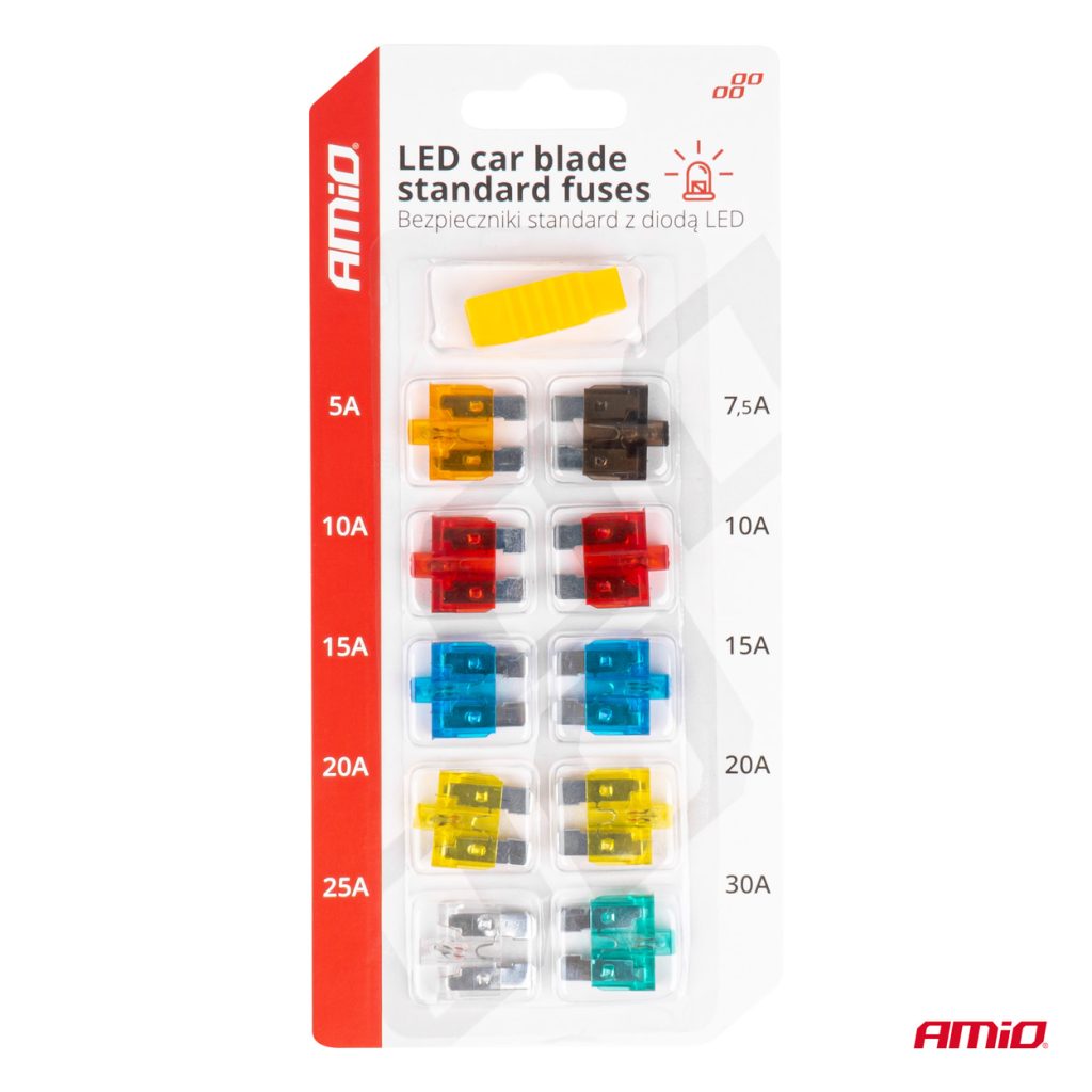Εικόνα 6 από 6 — Amio – Ασφάλειες Standard Blade (Μαχαιρωτές) με LED Ένδειξη Καμένης Ασφάλειας & Εργαλείο Αφαίρεσης για Άμεση Διάγνωση Ηλεκτρικής Βλάβης OE – 10 Τεμ. (04341/AM)