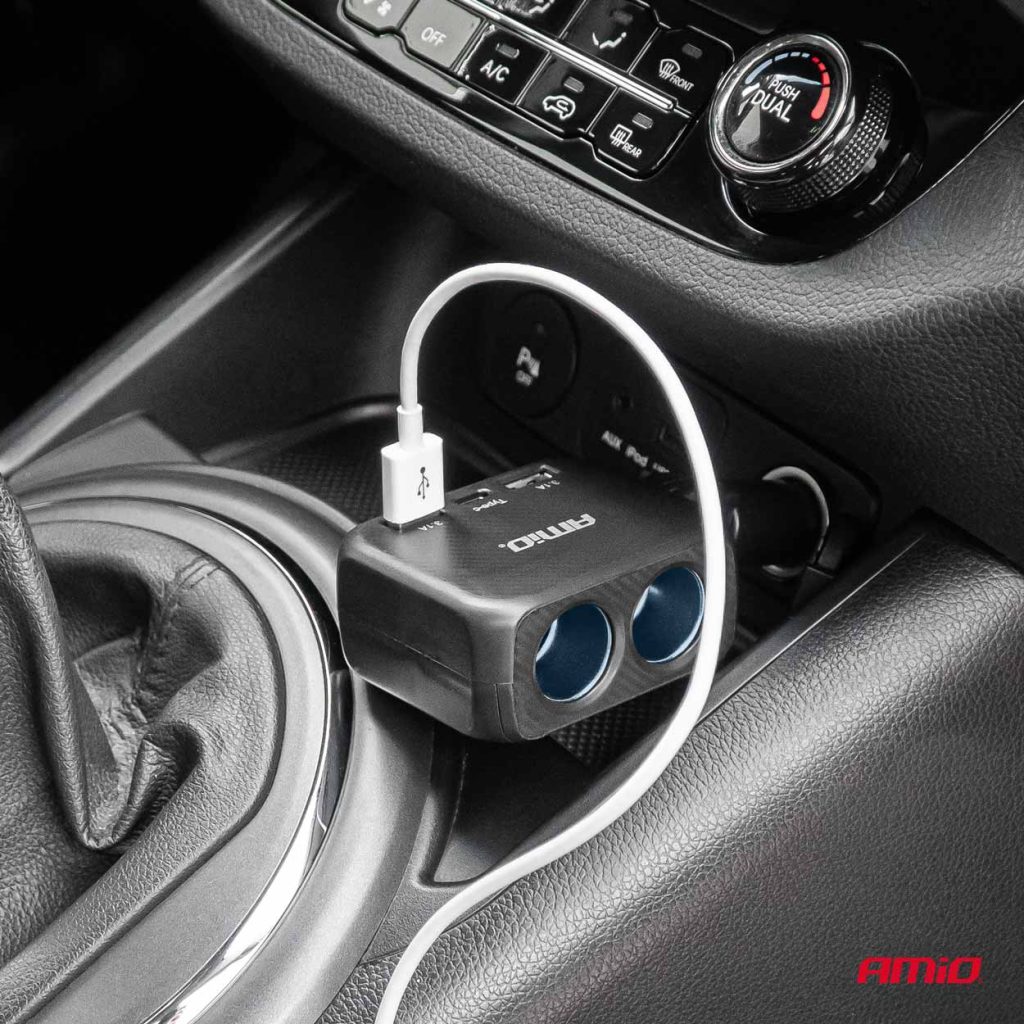 Εικόνα 2 από 8 — Amio – ΑΝΤΑΠΤΟΡΑΣ ΑΝΑΠΤΗΡΑ 12/24V 100W ΜΑΥΡΟΣ/2 ΘΕΣΕΙΣ/1xUSB-A+1xUSB-C/ΠΕΡΙΣΤΡΟΦΗ 180 ΜΟΙΡΩΝ – 1 ΤΕΜ. (04357/AM)
