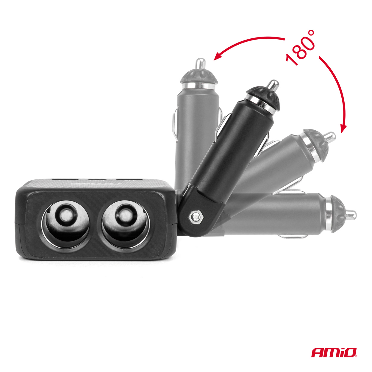 Εικόνα 4 από 8 — Amio – ΑΝΤΑΠΤΟΡΑΣ ΑΝΑΠΤΗΡΑ 12/24V 100W ΜΑΥΡΟΣ/2 ΘΕΣΕΙΣ/1xUSB-A+1xUSB-C/ΠΕΡΙΣΤΡΟΦΗ 180 ΜΟΙΡΩΝ – 1 ΤΕΜ. (04357/AM)