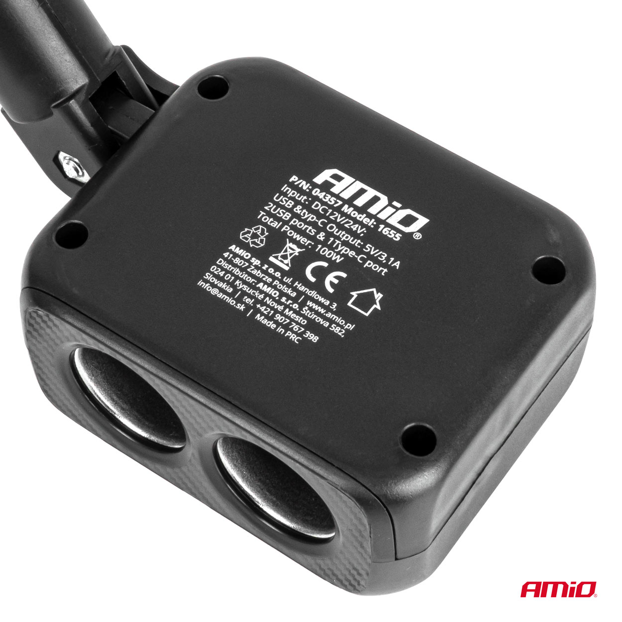 Εικόνα 5 από 8 — Amio – ΑΝΤΑΠΤΟΡΑΣ ΑΝΑΠΤΗΡΑ 12/24V 100W ΜΑΥΡΟΣ/2 ΘΕΣΕΙΣ/1xUSB-A+1xUSB-C/ΠΕΡΙΣΤΡΟΦΗ 180 ΜΟΙΡΩΝ – 1 ΤΕΜ. (04357/AM)