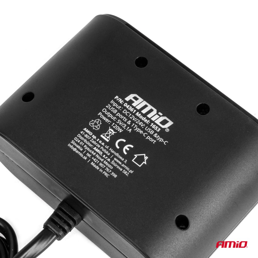 Εικόνα 5 από 6 — Amio – ΑΝΤΑΠΤΟΡΑΣ ΑΝΑΠΤΗΡΑ 12/24V 120W ΜΑΥΡΟΣ/3 ΘΕΣΕΙΣ/2xUSB-A+1xUSB-C ΤΑΧΕΙΑΣ ΦΟΡΤΙΣΗΣ/ΚΑΛΩΔΙΟ 70cm – 1 Τεμ. (04361/AM)
