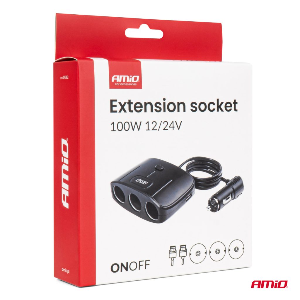 Εικόνα 10 από 10 — Amio – ΑΝΤΑΠΤΟΡΑΣ ΑΝΑΠΤΗΡΑ 12/24V 100W ΜΑΥΡΟΣ/3 ΘΕΣΕΙΣ/2xUSB-A /ΚΟΥΜΠΙ ON-OFF/ΚΑΛΩΔΙΟ 70cm – 1 Τεμ. (04362/AM)