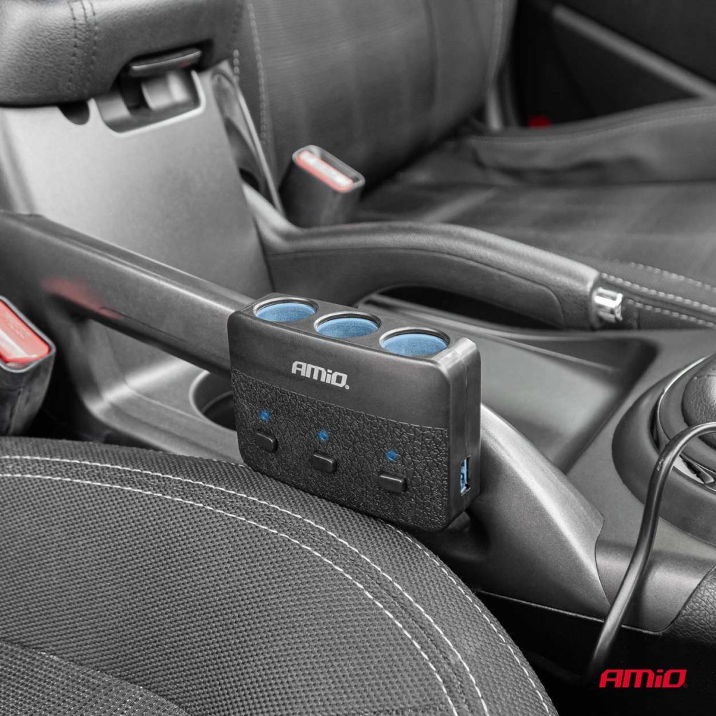 Εικόνα 2 από 7 — Amio – ΑΝΤΑΠΤΟΡΑΣ ΑΝΑΠΤΗΡΑ 12/24V 100W ΜΑΥΡΟΣ/3 ΘΕΣΕΙΣ/2xUSB-A /ΚΟΥΜΠΙ ON-OFF/ΕΝΔΕΙΞΗ LED/ΚΑΛΩΔΙΟ 70cm – 1 Τεμ. (04363/AM)
